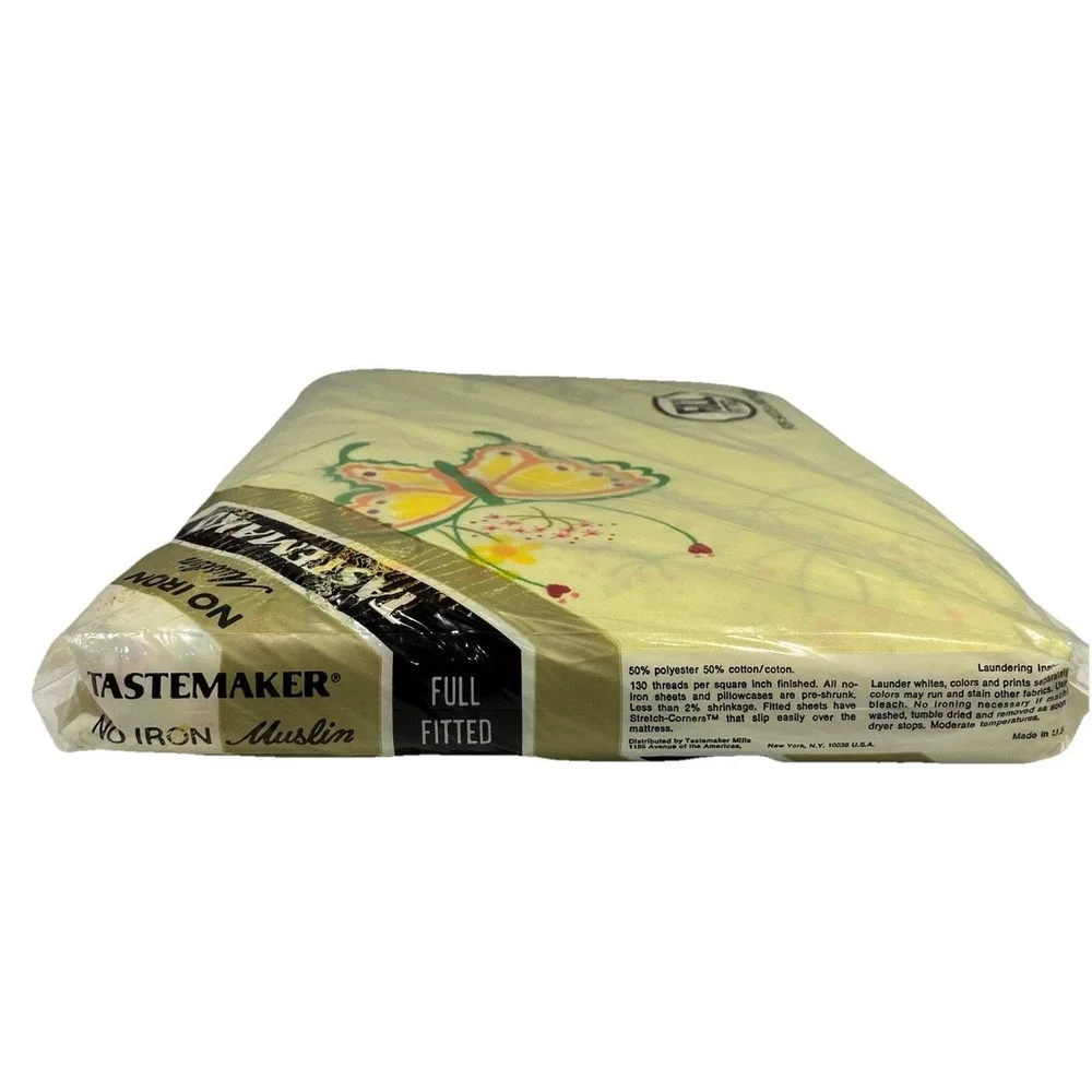 Tastemaker‎ Full Fitted Sheet Summer Fantasy Butterflies No Iron Muslin 70s NOS